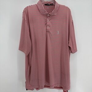RLX RALPH LAUREN Red Striped Stretchy Performance Golf Club Logo Polo Shirt‎ XL